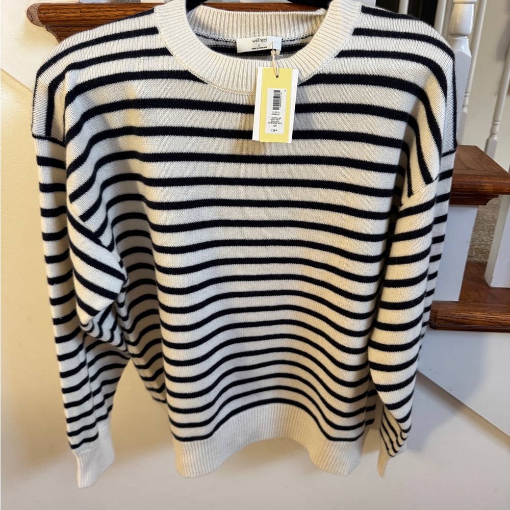 Wilfred Black and White Striped Crew Neck Sweater